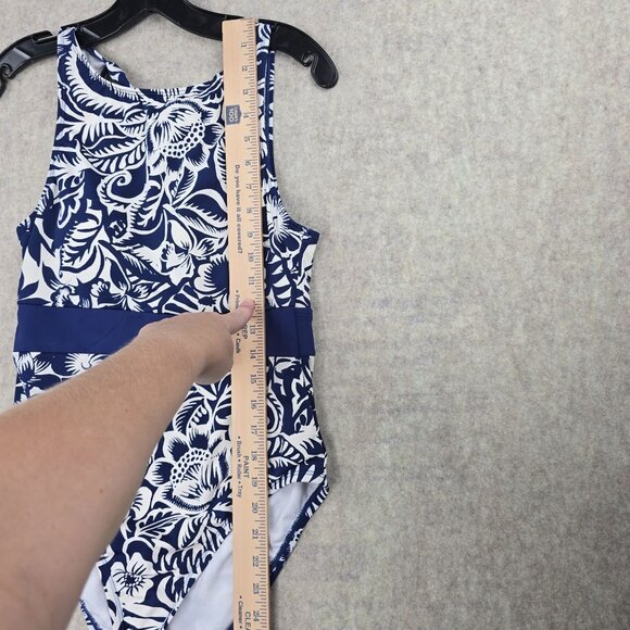 Chaps Womens Floral One-Piece Swimsuit Size 10 Blue & White - Picture 8 of 10